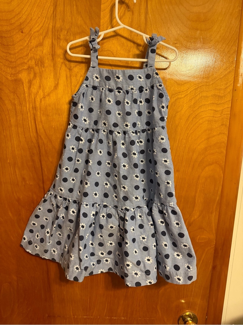 Hanna Andersson Light Blue Daisy Polka Dot Sundress with Tie Straps